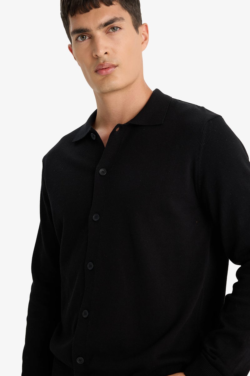 DeFacto Black Man Standard Fit Polo Collar Knitwear Cardigan Casual - Image 4